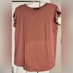 Mirol Ruffled Cap Sleeve Tee in Dusty Rose